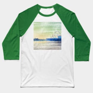 Green and Grey distressed effect Santa Monica Pier in Los Angeles, California Baseball T-Shirt